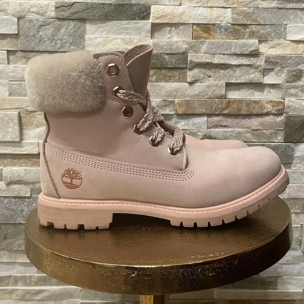 Timberland A2322 Cameo Rose Shearling Boots | Real Sheepskin, Pink Leather, 8 - Picture 7 of 10